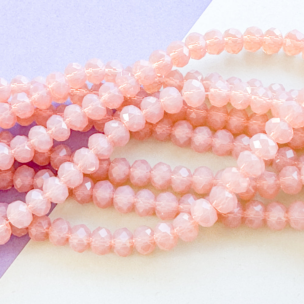 8mm Rosewater Pink Faceted Crystal Rondelle Strand