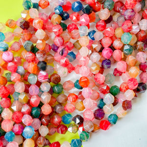 8mm Faceted Rainbow Dyed Agate Helix Cut Strand