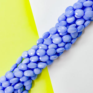 12mm Opaque Periwinkle Blue Faceted Crystal Oval Strand