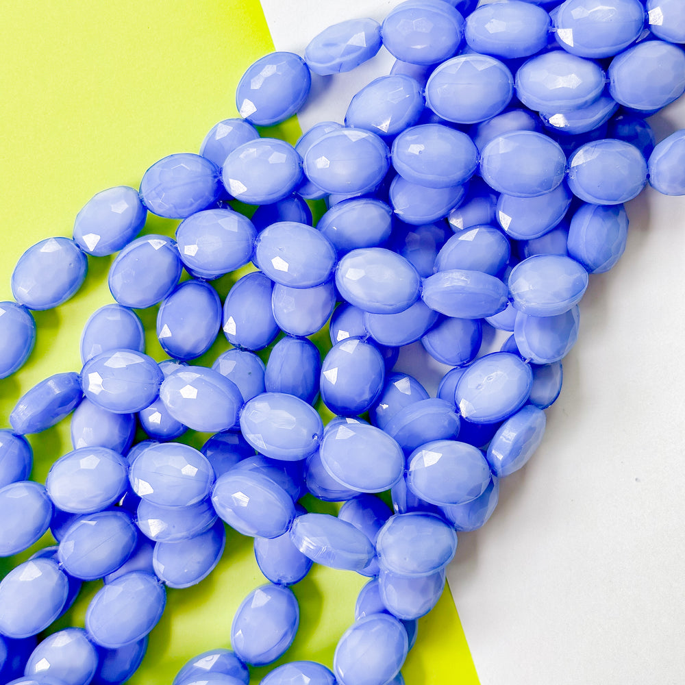 12mm Opaque Periwinkle Blue Faceted Crystal Oval Strand