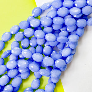 12mm Opaque Periwinkle Blue Faceted Crystal Oval Strand
