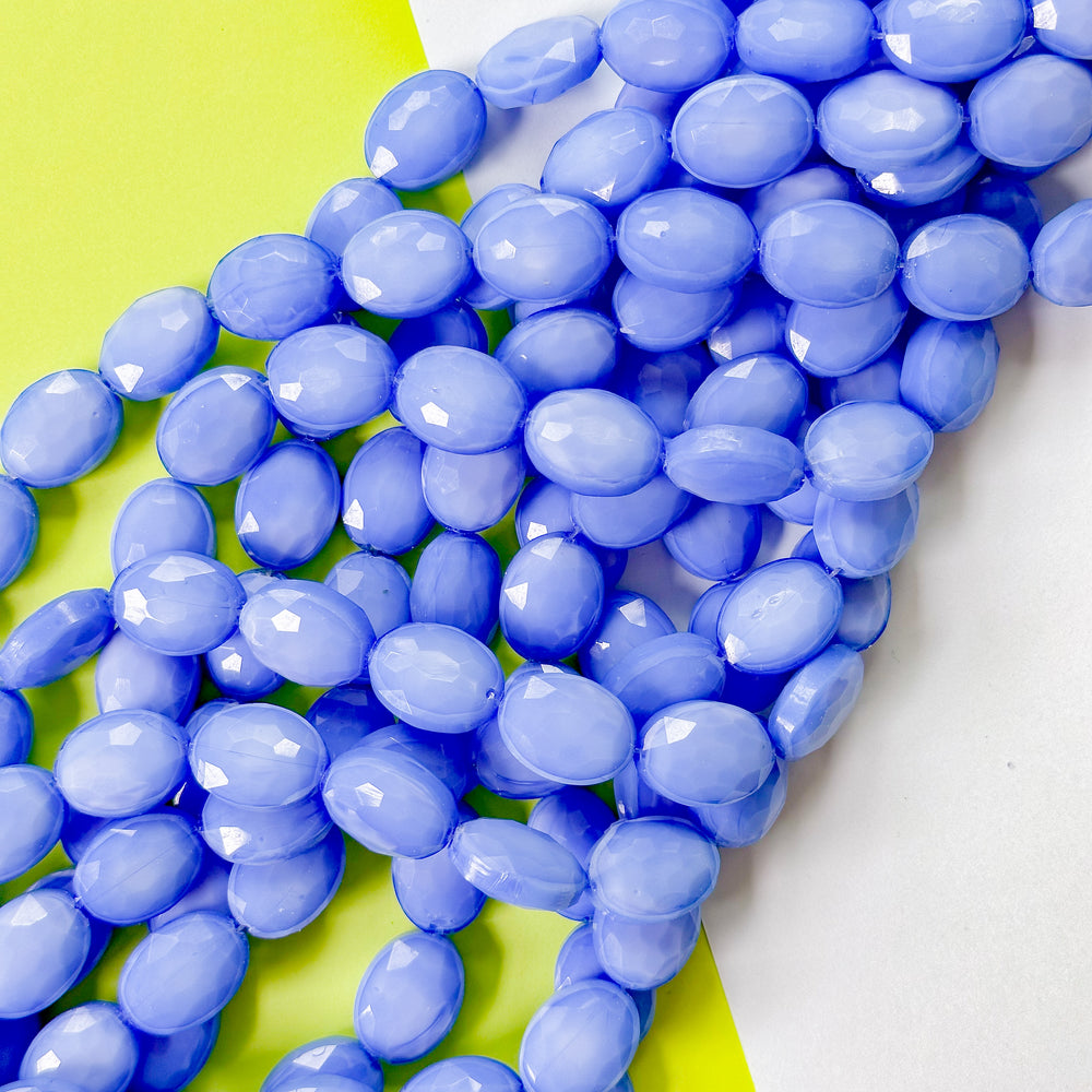 12mm Opaque Periwinkle Blue Faceted Crystal Oval Strand
