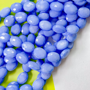 12mm Opaque Periwinkle Blue Faceted Crystal Oval Strand