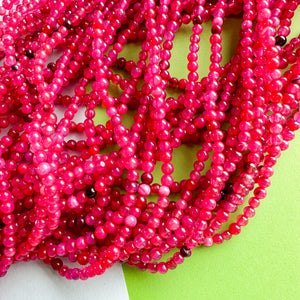 4mm Bright Pink Smooth Round Agate Strand