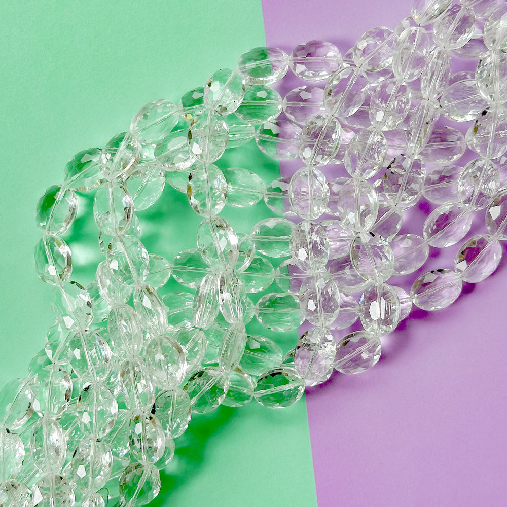 12mm Clear Faceted Crystal Oval Strand