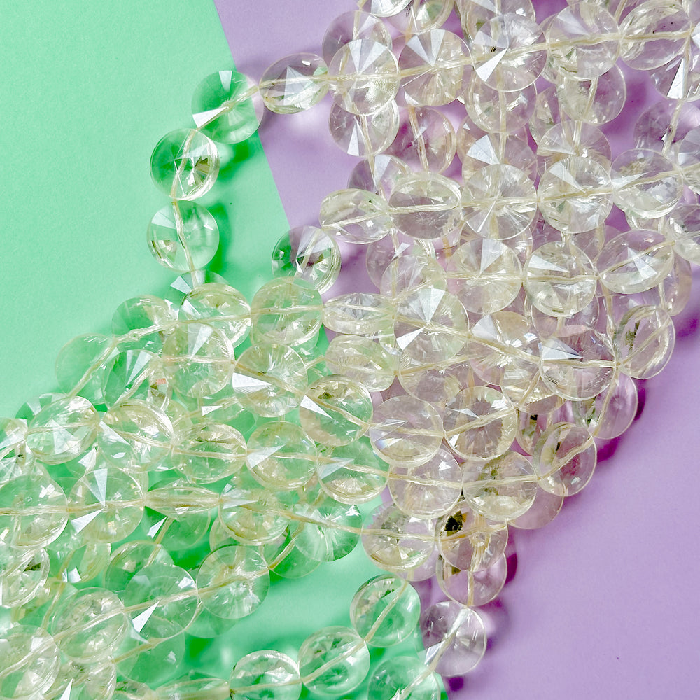 11mm Candlelight Clear Faceted Crystal Coin Strand