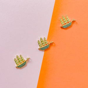 20mm Gold Pave Schooner Ship Charm