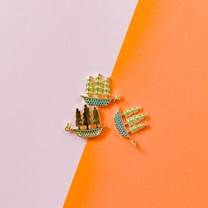 20mm Gold Pave Schooner Ship Charm