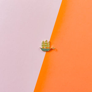 20mm Gold Pave Schooner Ship Charm
