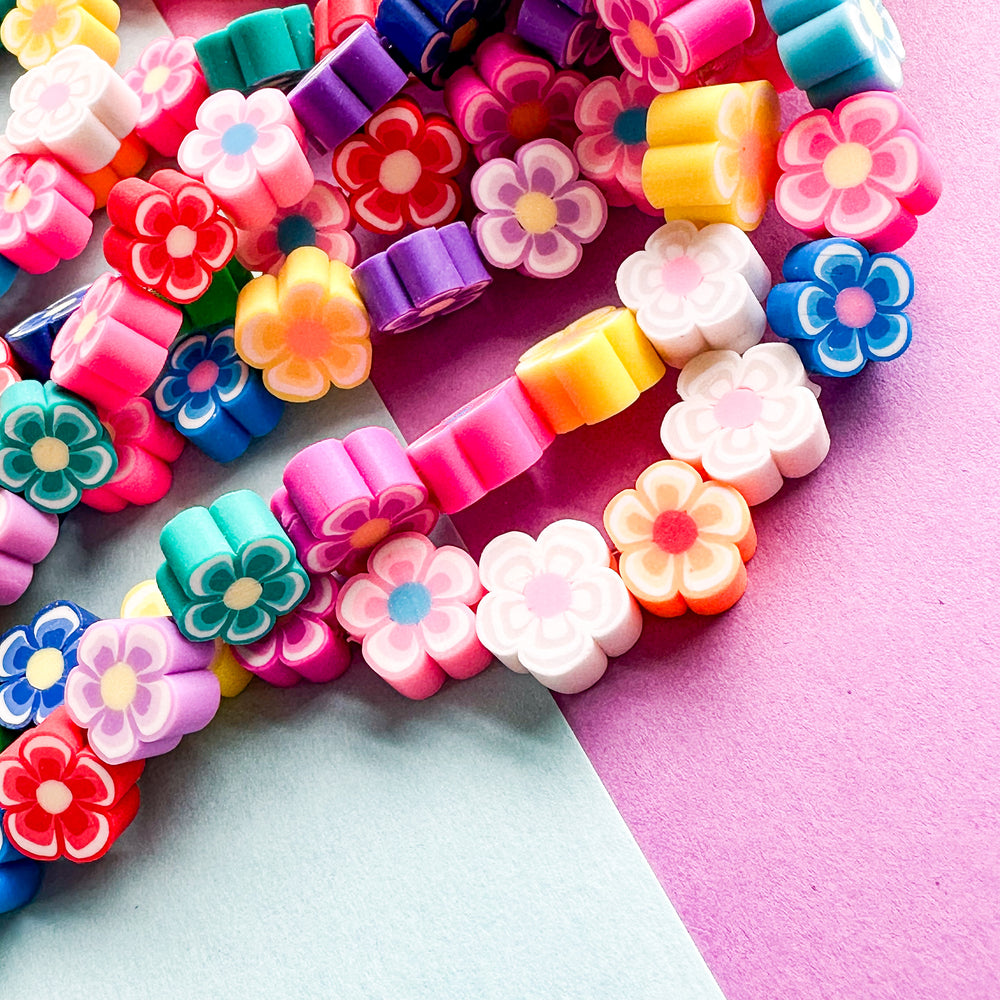 10mm Multicolor Tropical Flower Polymer Clay Strand