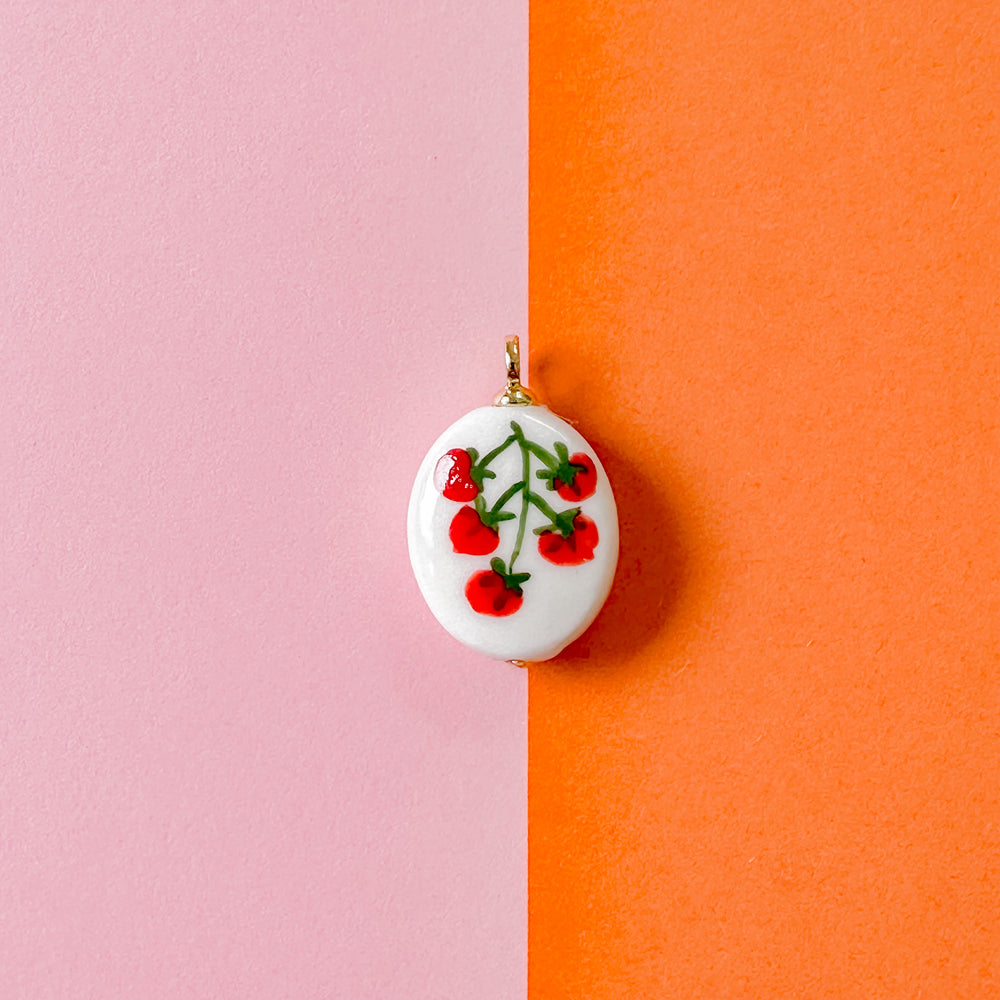 28mm Hand-painted Porcelain Cherry Tomato Charm