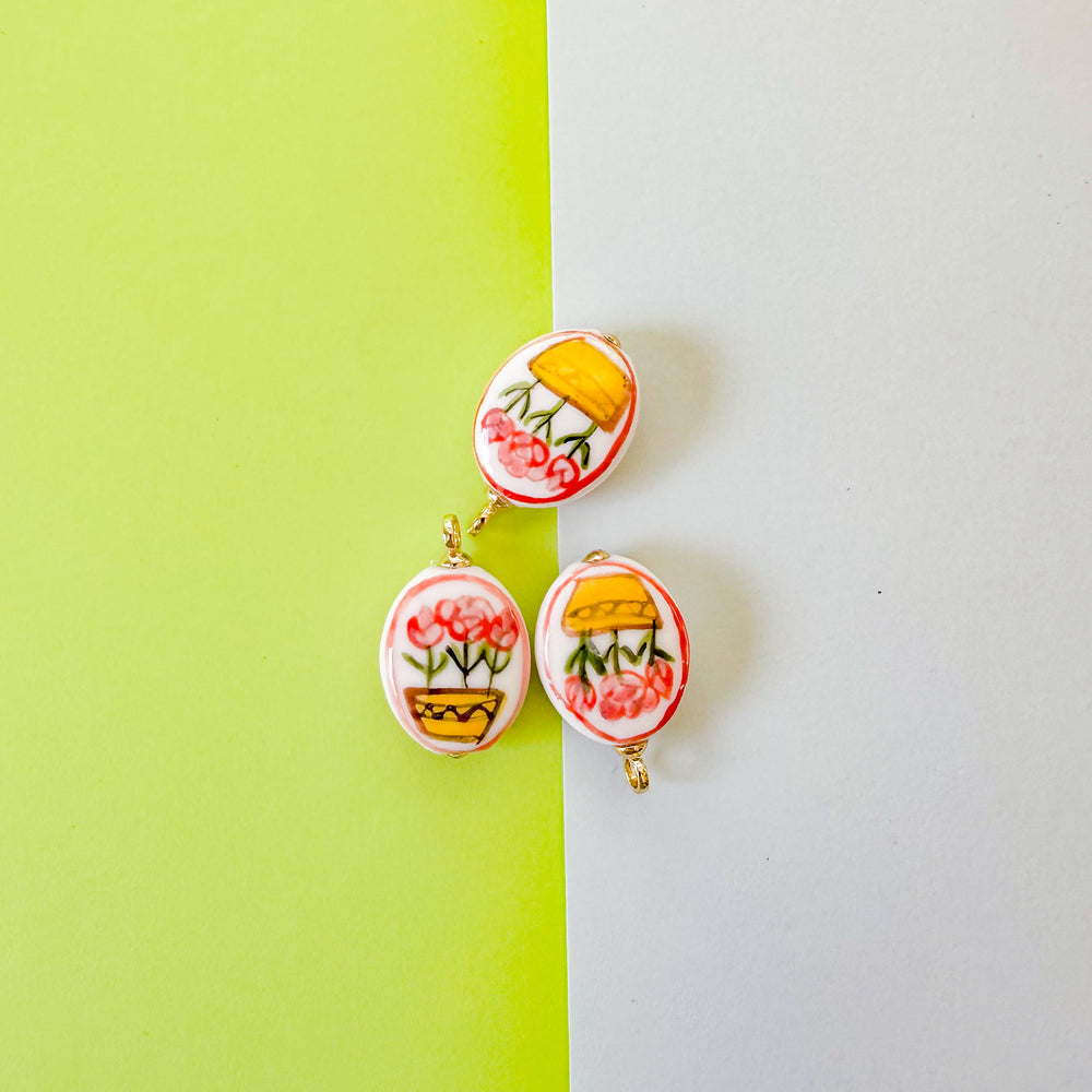 28mm Hand-painted Porcelain Flower Basket Charm