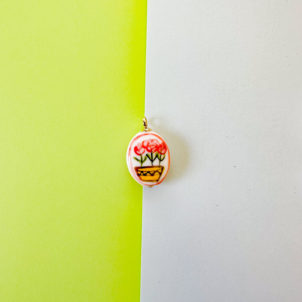 28mm Hand-painted Porcelain Flower Basket Charm