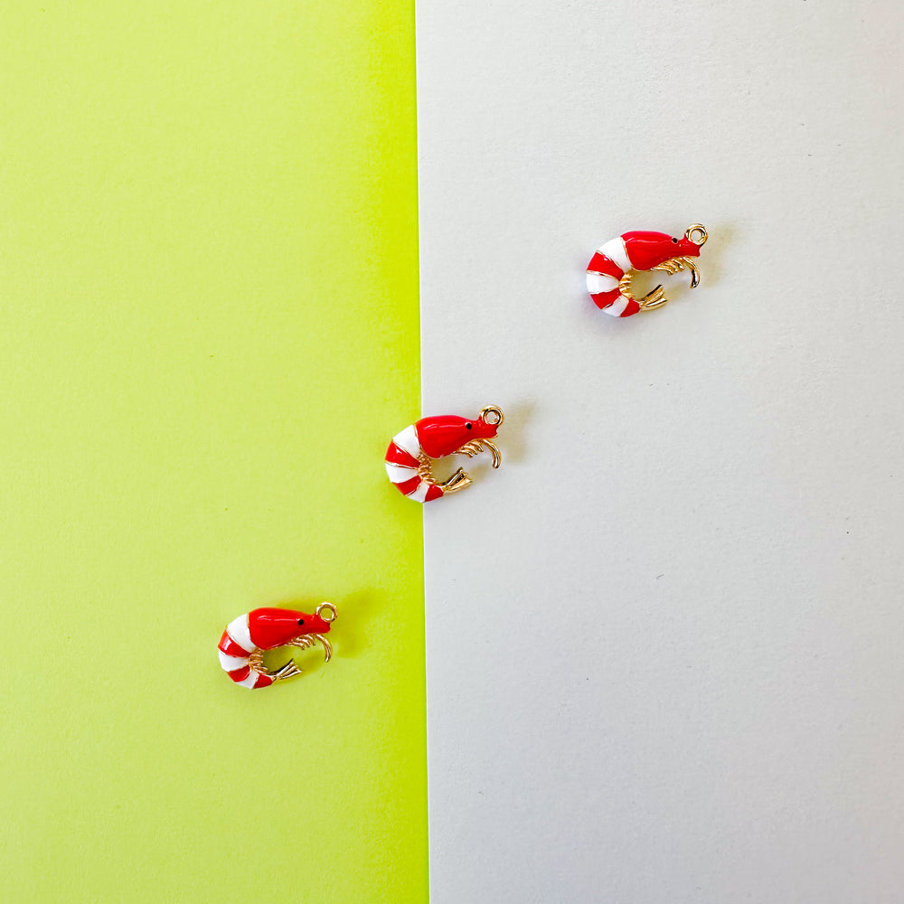 18mm Red and White Enamel Shrimp Charm