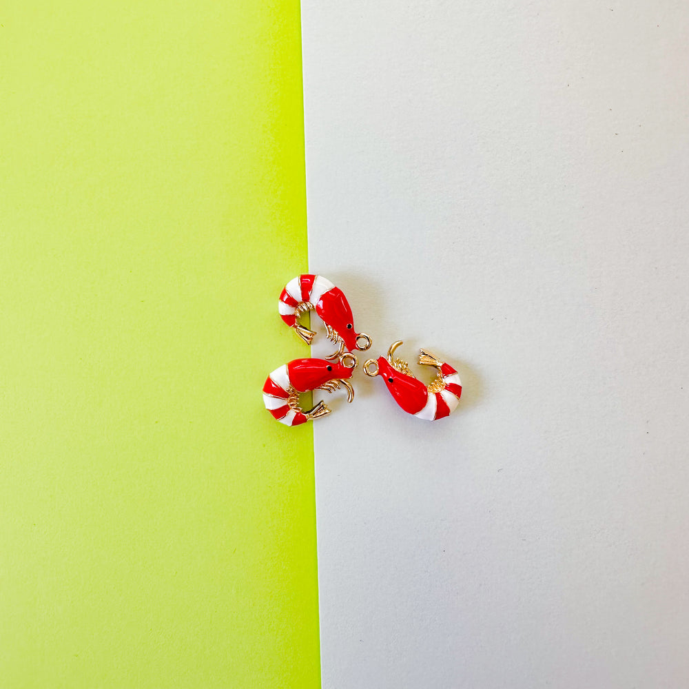18mm Red and White Enamel Shrimp Charm