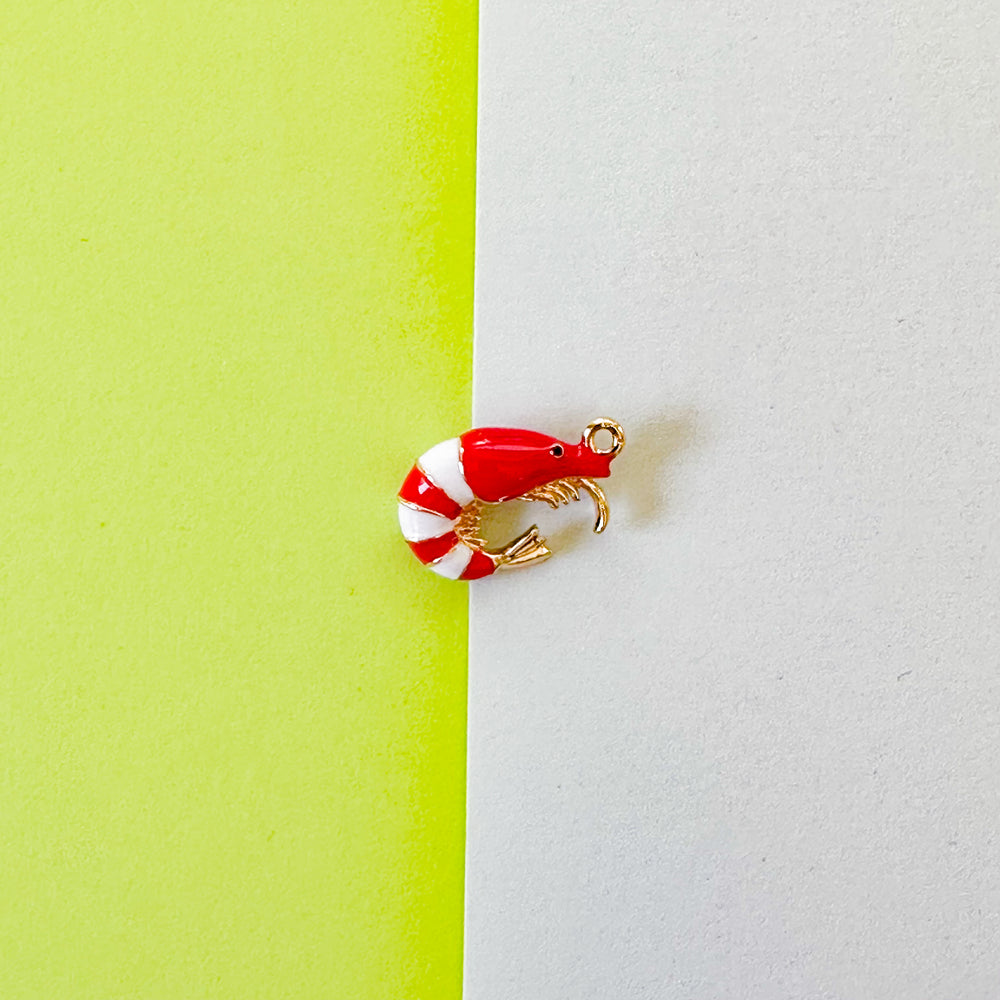 18mm Red and White Enamel Shrimp Charm