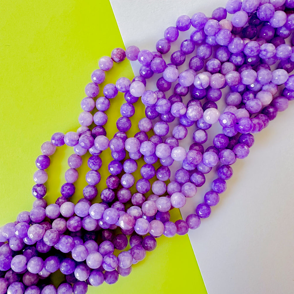 8mm Purple Cloud Faceted Dyed Jade Round Strand