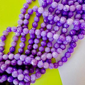 8mm Purple Cloud Faceted Dyed Jade Round Strand