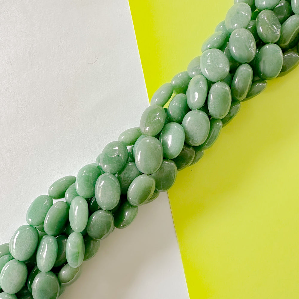 15mm Forest Green Dyed Calcite Puffed Oval Strand
