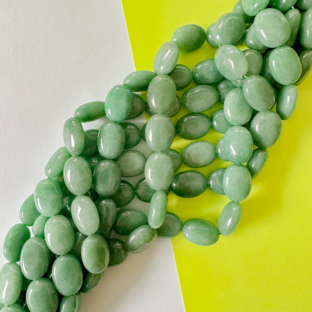 15mm Forest Green Dyed Calcite Puffed Oval Strand