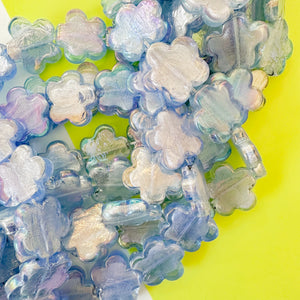 25mm Periwinkle Foil-Lined Glass Flower Strand