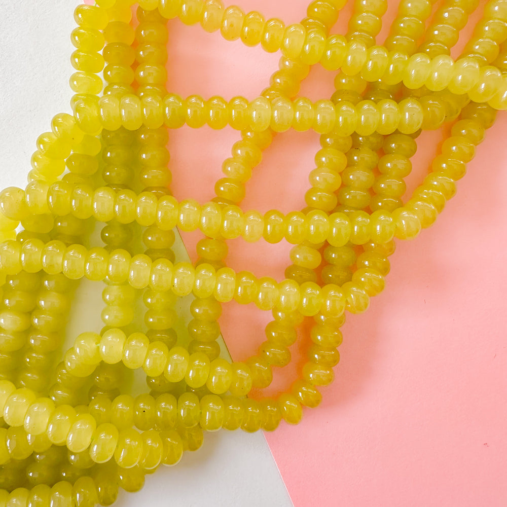 8mm Kiwi Green Smooth Dyed Jade Rondelle Strand