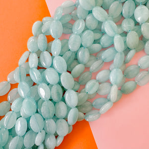 14mm Light Blue Dyed Calcite Flat Oval Strand