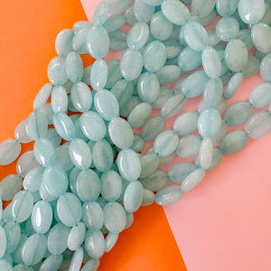 14mm Light Blue Dyed Calcite Flat Oval Strand
