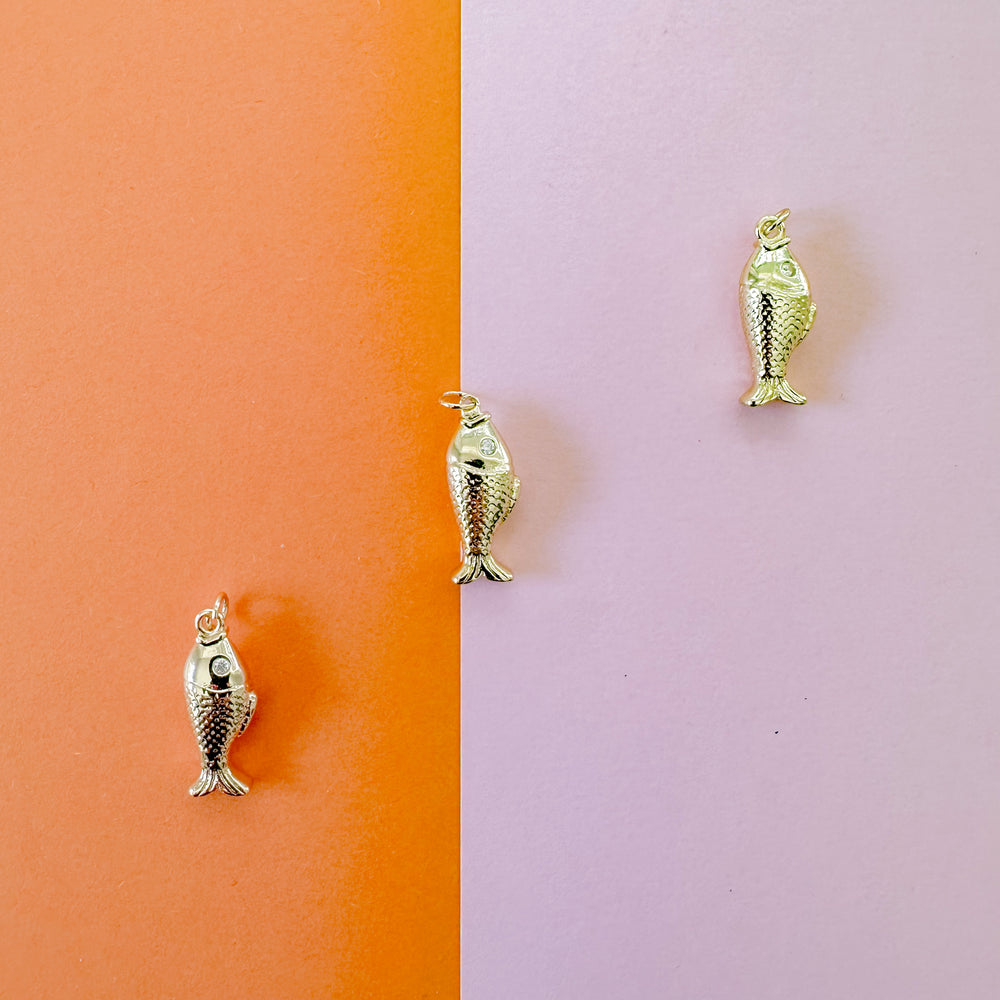 24mm Shiny Gold Pave Fish Charm
