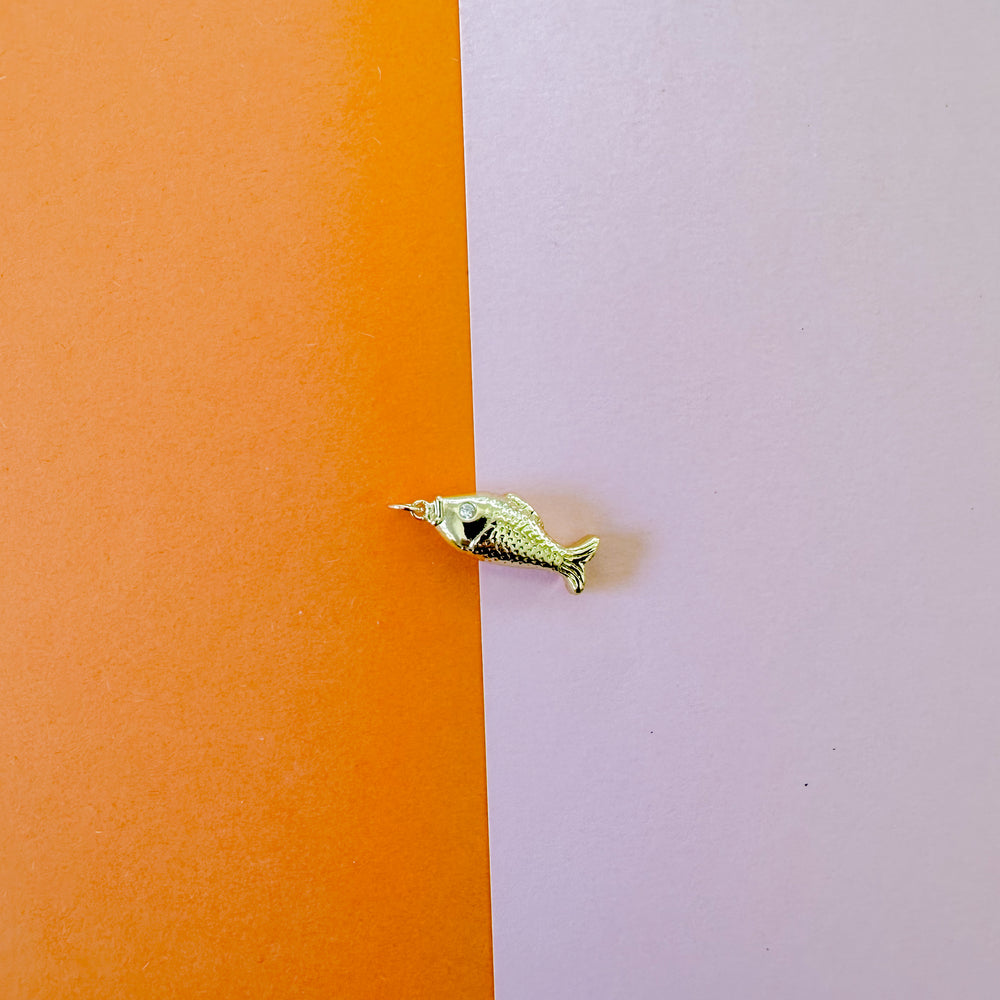 24mm Shiny Gold Pave Fish Charm