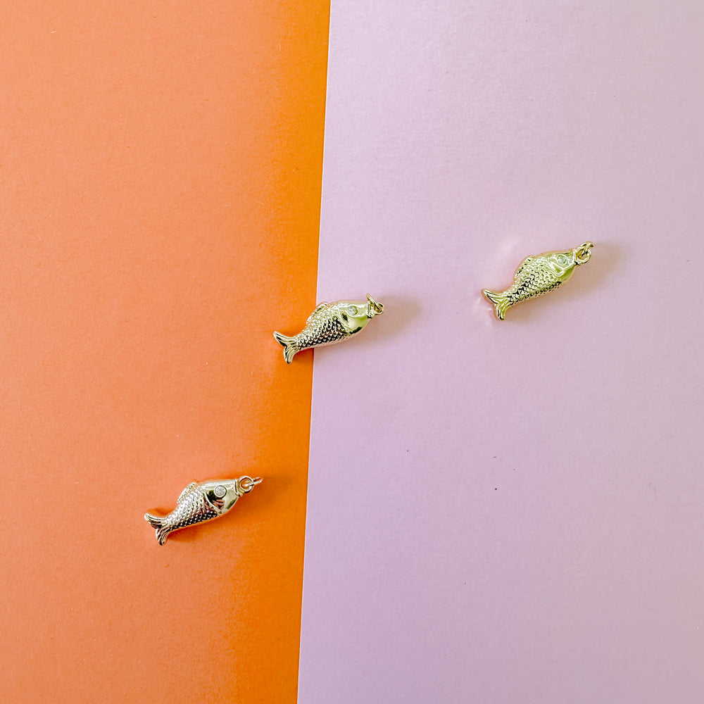 24mm Shiny Gold Pave Fish Charm