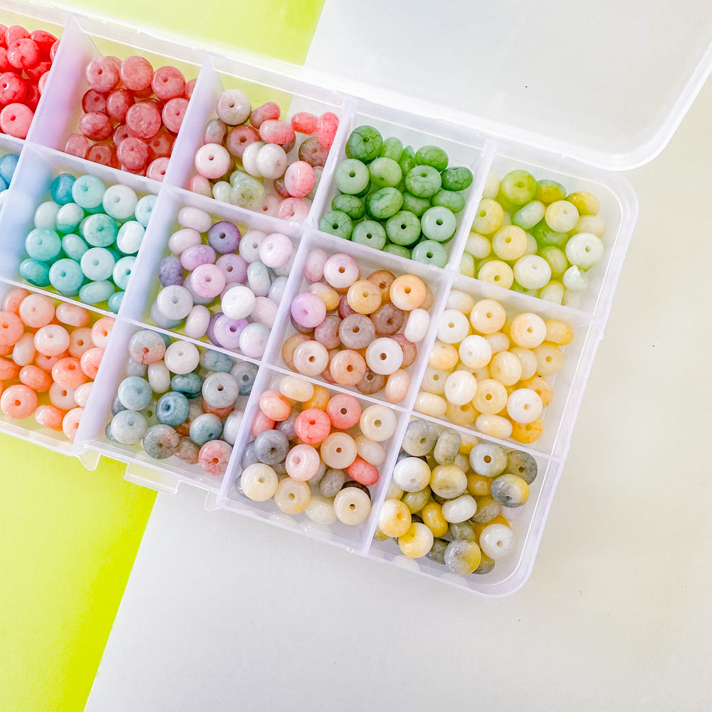 8mm Rainbow Jade Swirl Rondelle Bead Box Set 375 pieces+