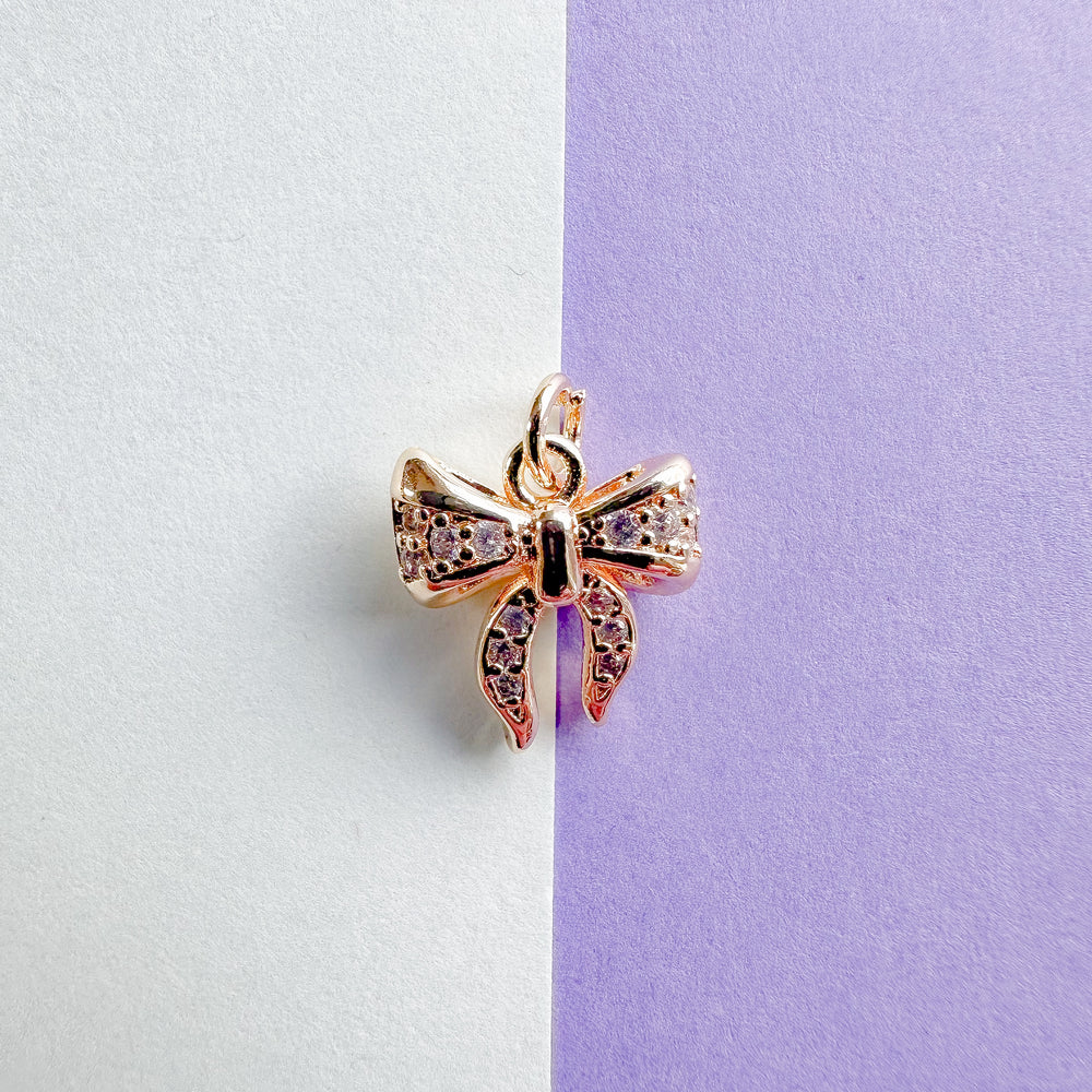 10mm Gold Pave Puffed Bow Charm