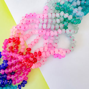 8mm Rainbow Candy Smooth Dyed Jade Rondelle Knotted Strand - Berry Tone