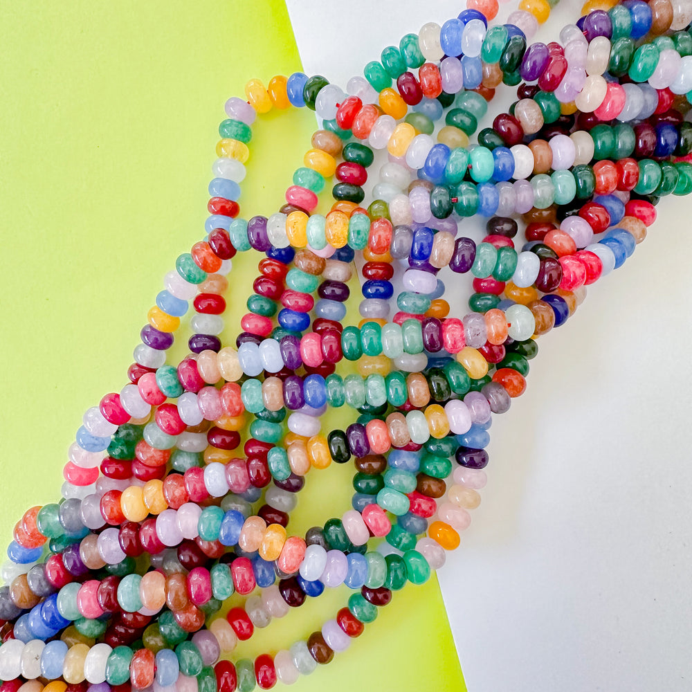 8mm Smooth Mixed Dyed Jade Rondelle Stand