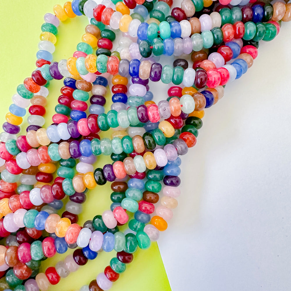 8mm Smooth Mixed Dyed Jade Rondelle Stand