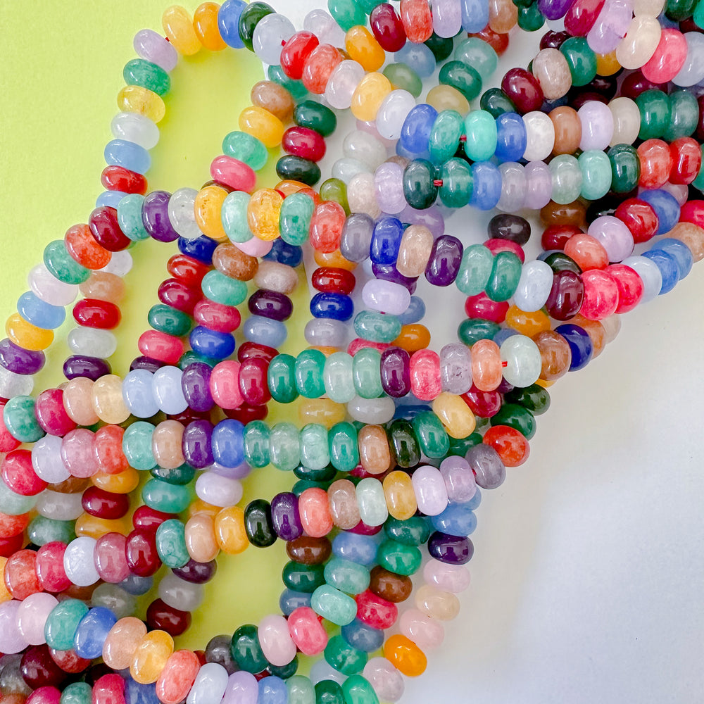 8mm Smooth Mixed Dyed Jade Rondelle Stand