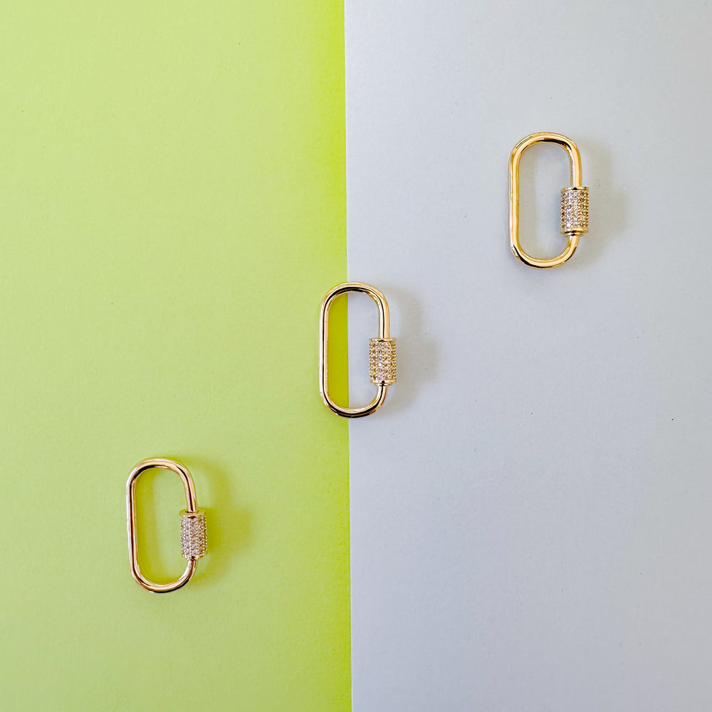 30mm Gold Plated Pave Oval Paperclip Lock Enhancer