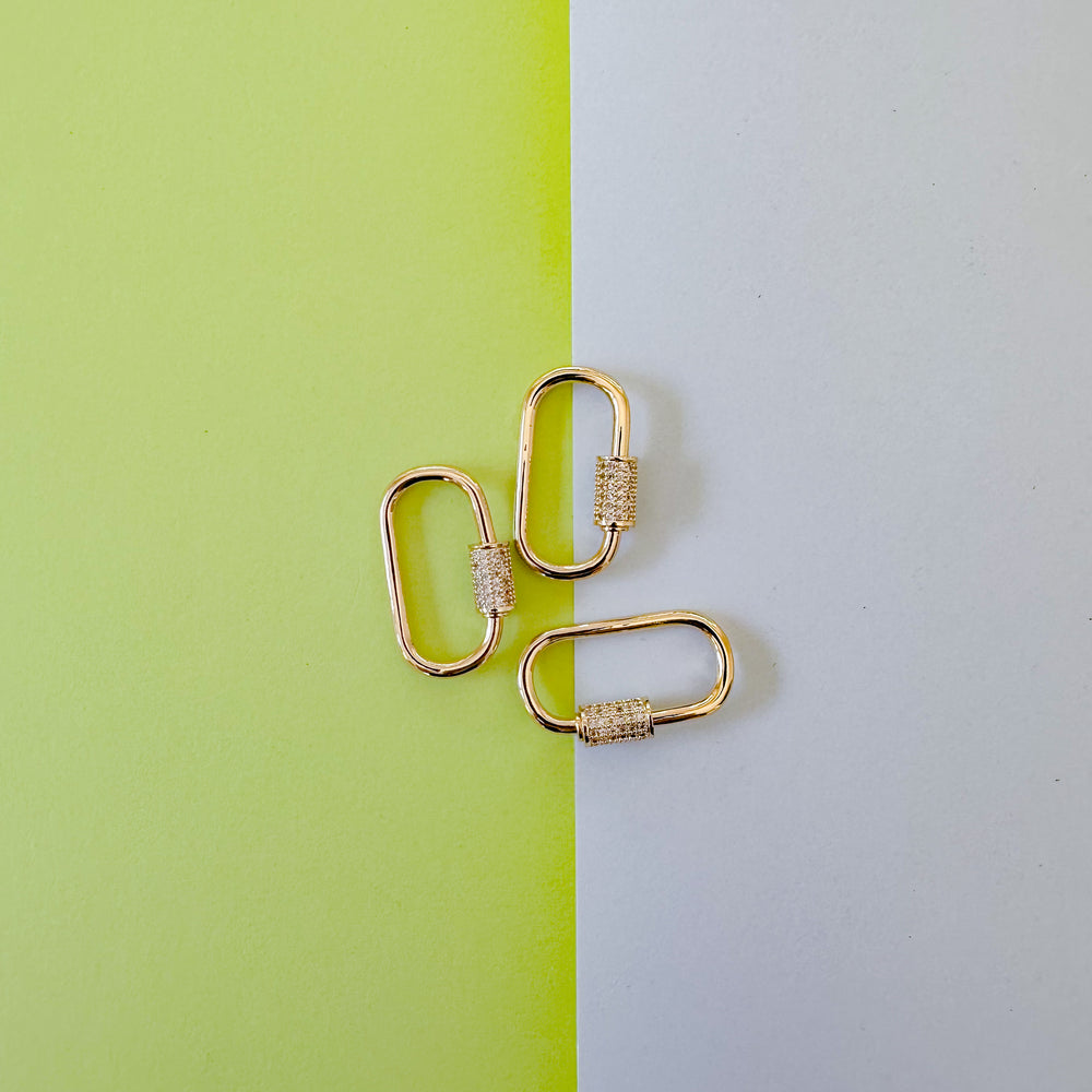 30mm Gold Plated Pave Oval Paperclip Lock Enhancer