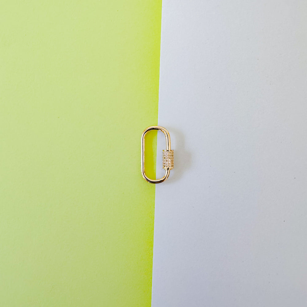 30mm Gold Plated Pave Oval Paperclip Lock Enhancer