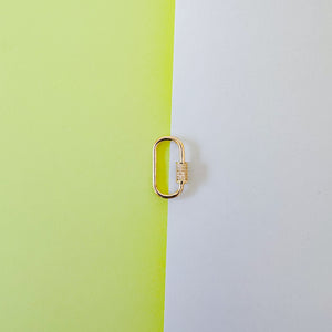 30mm Gold Plated Pave Oval Paperclip Lock Enhancer