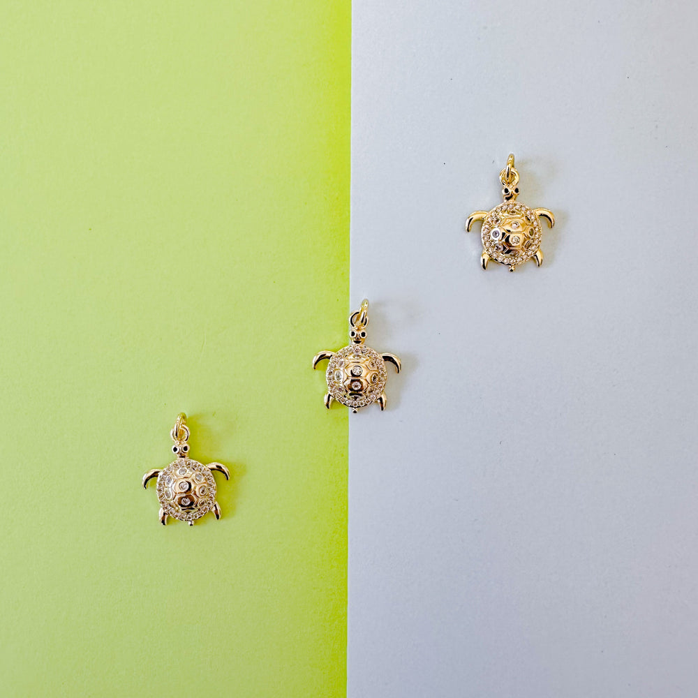 16mm Gold Pave Turtle Charm