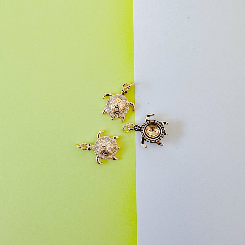 16mm Gold Pave Turtle Charm