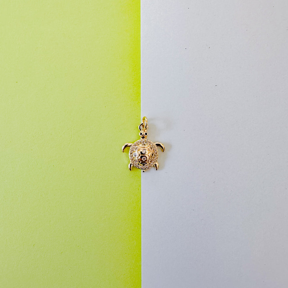16mm Gold Pave Turtle Charm