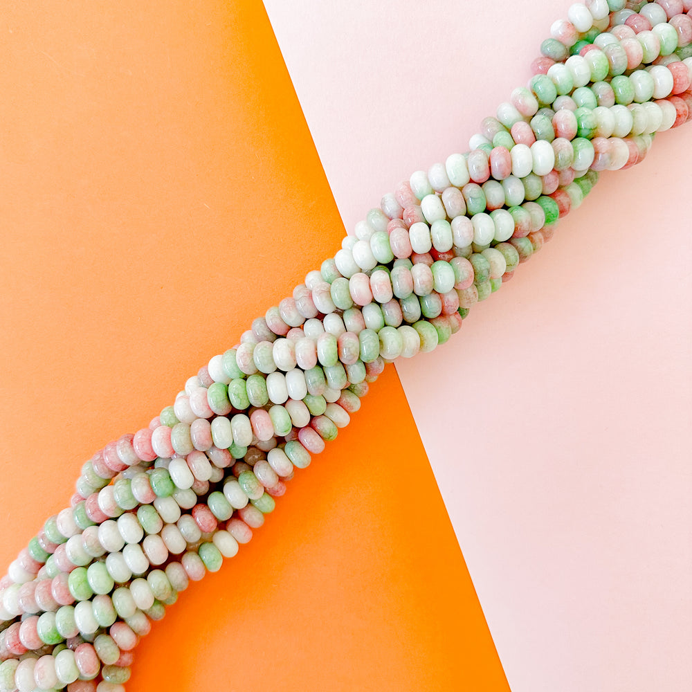 8mm Coral Mint Smooth Dyed Jade Rondelle Strand
