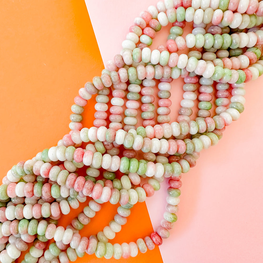 8mm Coral Mint Smooth Dyed Jade Rondelle Strand