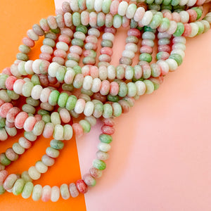 8mm Coral Mint Smooth Dyed Jade Rondelle Strand