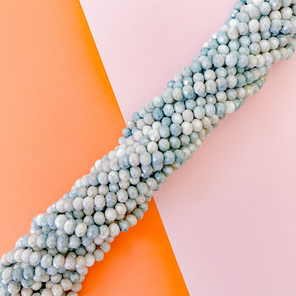 8mm Galaxy Gray Swirl Diamond Crystal Rondelle Strand