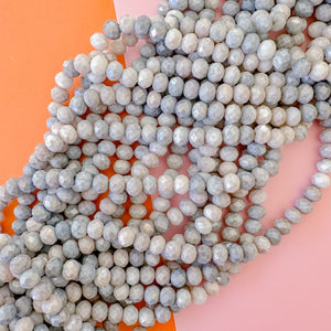 8mm Galaxy Gray Swirl Diamond Crystal Rondelle Strand