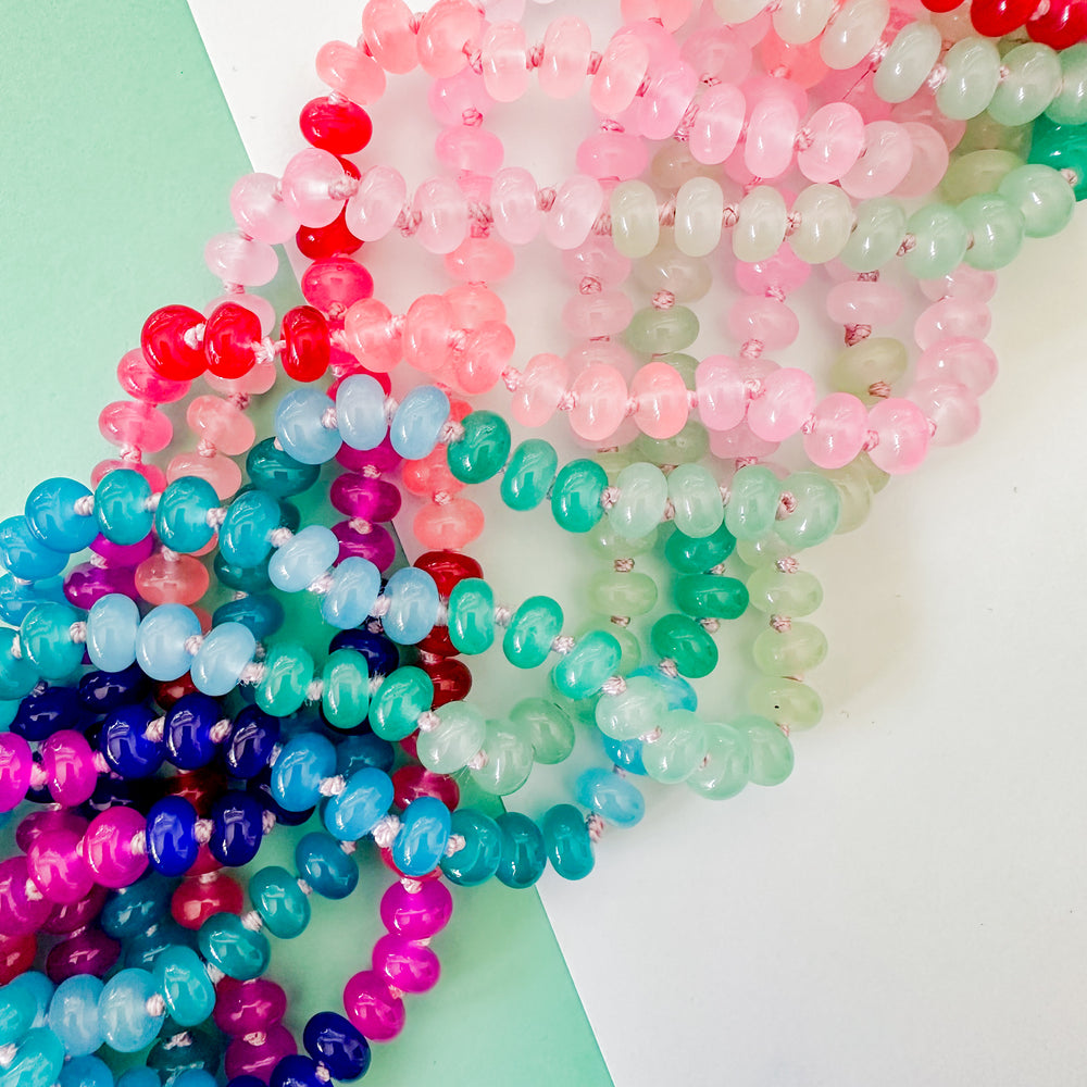8mm Rainbow Berry Smooth Dyed Jade Rondelle Long Knotted Loop